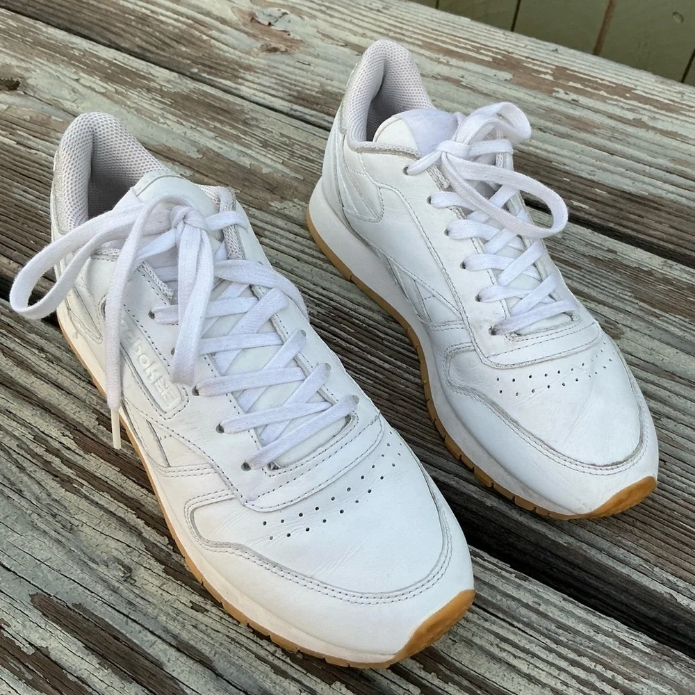 Reebok White Leather Sneakers with Gum Sole